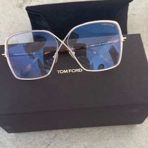 Tom Ford Women's Blue Lens Gold Metal Frame Sunglasses